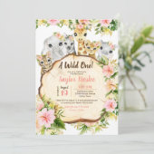 Cute Safari Animals Wild One Girl First Birthday Kaart (Staand voorkant)