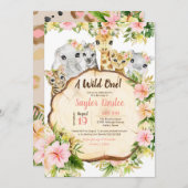 Cute Safari Animals Wild One Girl First Birthday Kaart (Voorkant / Achterkant)