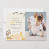 Cute Safari Animals Wild One Photo Birthday Kaart (Voorkant)