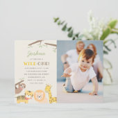Cute Safari Animals Wild One Photo Birthday Kaart (Staand voorkant)