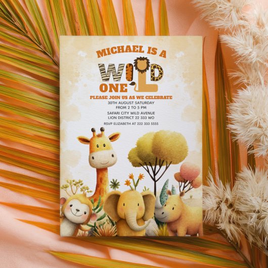 Cute Safari Animals WILD ONE ZOO 1st Birthday Kaart