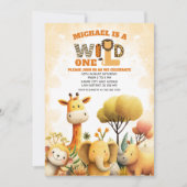 Cute Safari Animals WILD ONE ZOO 1st Birthday Kaart (Voorkant)