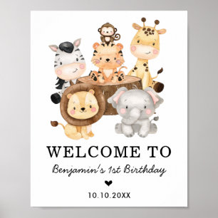 Cute Safari Animals Wilde 1 1e verjaardag Welkom Poster