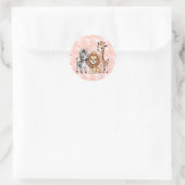 Cute Safari Animals With Pink Florals Ronde Sticker (Tas)