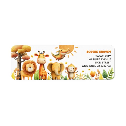 Cute Safari Animals ZOO Wildlife Return Address Etiket (Voorkant)