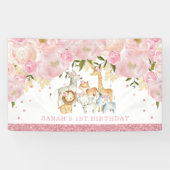 Cute Safari Baby Animals Roos Gold Blush Floral Spandoek (Horizontaal)