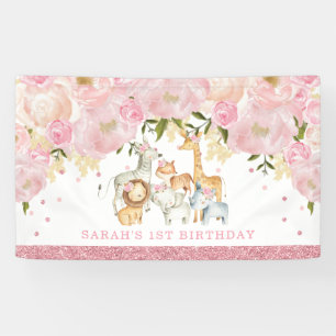 Cute Safari Baby Animals Roos Gold Blush Floral Spandoek