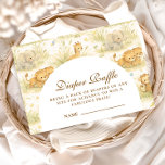 Cute Safari Baby Animals Storybook Diapper Raffle Informatiekaartje<br><div class="desc">A sweet storybook-style safari design featuring gentle watercolor baby animals including lions, giraffes, and elephants surrounded by soft jungle greenery and delicate botanical details. The warm neutral palette of cream, honey gold, and soft olive creates a timeless nature-inspired aesthetic, while the elegant arched layout leaves beautiful space for personalized event...</div>