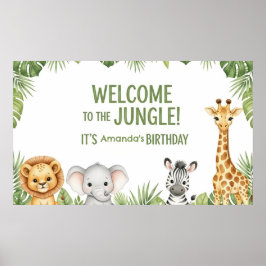 Cute Safari Baby Animals Welcome Birthday Poster