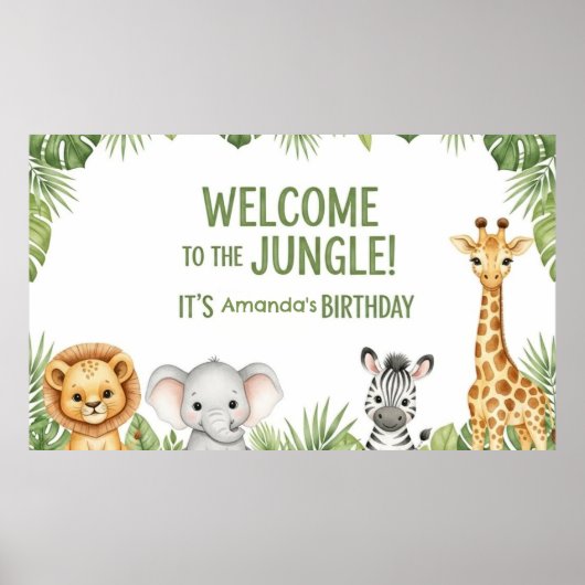 Cute Safari Baby Animals Welcome Birthday Poster (Voorkant)