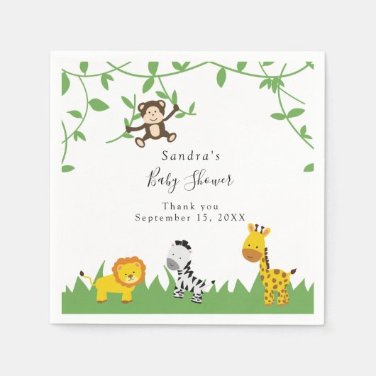 Cute Safari Baby shower Achtergrond Oerwouden Servet (Voorkant)