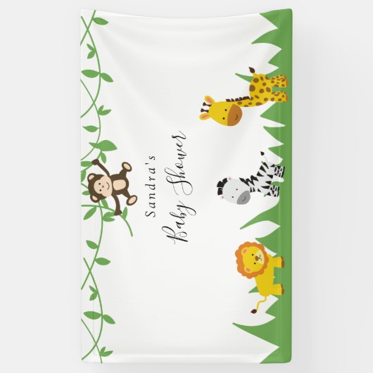 Cute Safari Baby shower Achtergrond Oerwouden Spandoek (Verticaal)