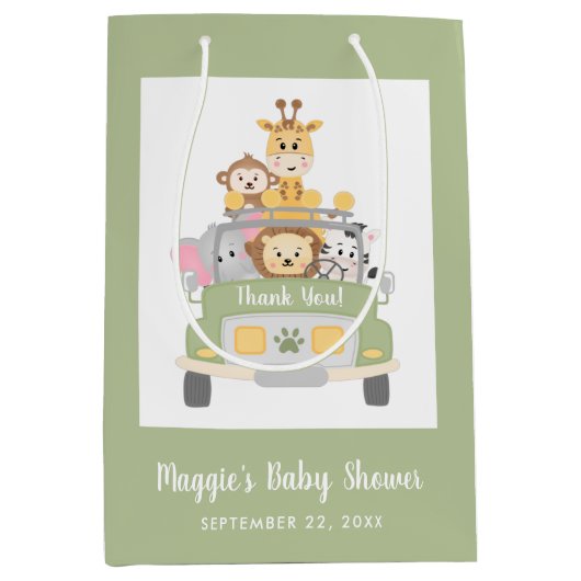 Cute Safari Baby shower Hartelijk dank Medium Cadeauzakje (Voorkant)