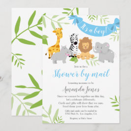 Cute Safari Dieren Baby Shower Jongen Uitnodiging