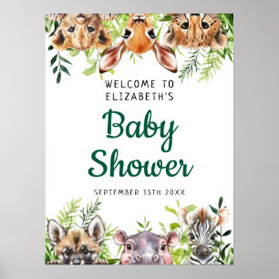Cute Safari Dieren Baby Shower Welkom Bord Poster