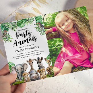 Cute Safari Dieren Foto Kinderverjaardag Kaart