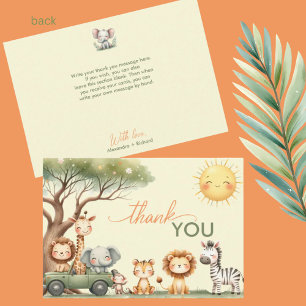 Cute safari-dieren geslacht neutrale baby shower bedankkaart