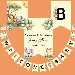 Cute safari-dieren geslacht neutrale babyshower vlaggetjes