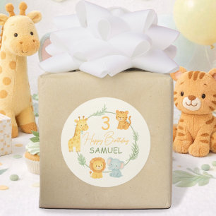 Cute Safari Dieren Jungle Kinderen Verjaardag Ronde Sticker