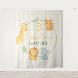 Cute Safari Dieren Jungle Kinderen Verjaardag Wandkleed