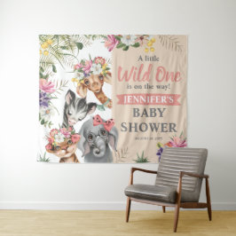Cute Safari Dieren Meisje Baby Shower Achtergrond  Wandkleed