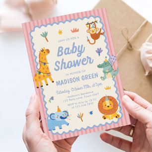 Cute Safari Dieren Meisje Baby Shower Kaart
