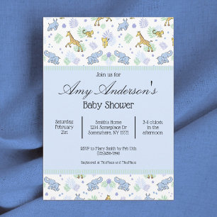 Cute Safari Dieren Patroon Baby Shower Uitnodiging