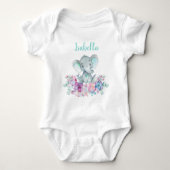 Cute Safari Elephant Floral Waterverf Romper (Voorkant)