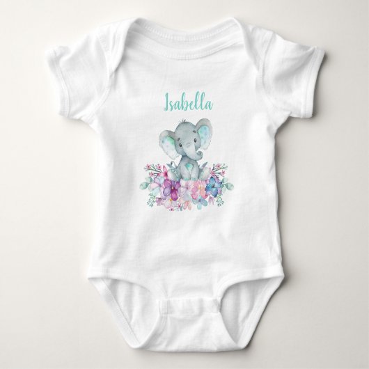 Cute Safari Elephant Floral Waterverf Romper (Voorkant)