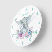 Cute Safari Elephant Floral Waterverf Ronde Klok (Hoek)