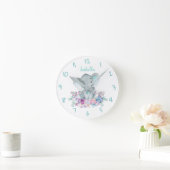 Cute Safari Elephant Floral Waterverf Ronde Klok (Huis)