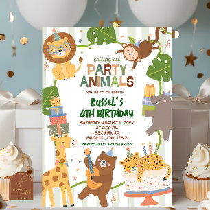 Cute Safari-feestdieren verjaardagsuitnodiging Kaart