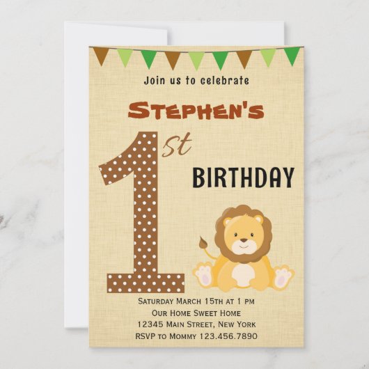 Cute Safari First Birthday Invitation Kaart (Voorkant)