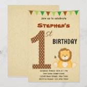 Cute Safari First Birthday Invitation Kaart (Voorkant / Achterkant)