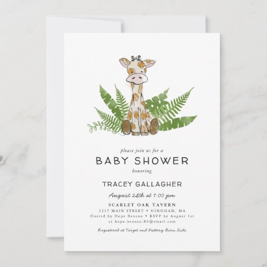 Cute Safari Giraffe met Oerwoud Leaves Baby shower Kaart (Voorkant)