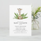 Cute Safari Giraffe met Oerwoud Leaves Baby shower Kaart (Staand voorkant)