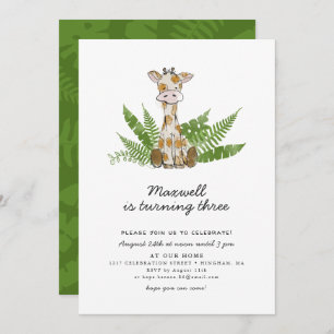 Cute Safari Giraffe met Oerwoud Leaves Birthday Kaart
