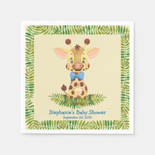 Cute Safari Giraffe Personalized Boy Baby shower Servet (Voorkant)