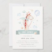 Cute Safari Giraffe Star Cloud Ballon Baby shower Kaart (Voorkant)