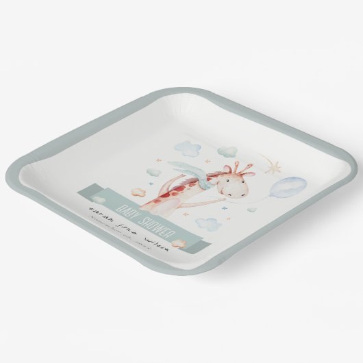 Cute Safari Giraffe Star Cloud Ballon Baby shower Papieren Bordje (Gebogen)