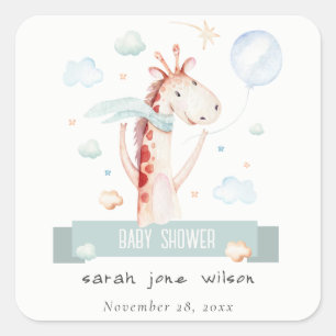 Cute Safari Giraffe Star Cloud Ballon Baby shower Vierkante Sticker
