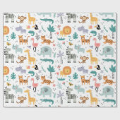 Cute Safari Jungle Animals Personalized Baby Name Cadeaupapier (Vlak)