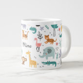 Cute Safari Jungle Animals Personalized Baby Name Grote Koffiekop (Voorkant rechts)