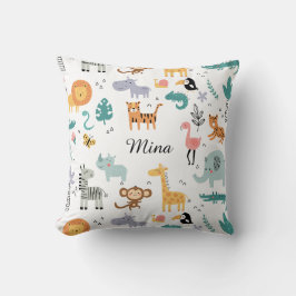 Cute Safari Jungle Animals Personalized Baby Name Kussen