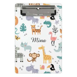 Cute Safari Jungle Animals Personalized Baby Name Mini Klembord