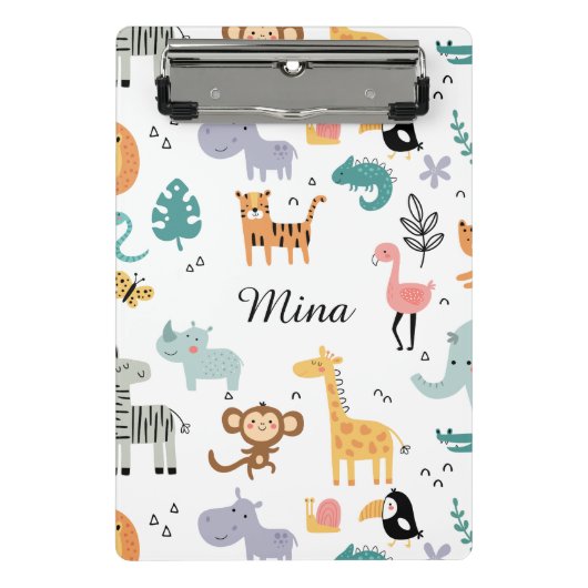 Cute Safari Jungle Animals Personalized Baby Name Mini Klembord (Voorkant)