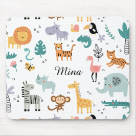 Cute Safari Jungle Animals Personalized Baby Name Muismat
