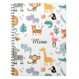 Cute Safari Jungle Animals Personalized Baby Name Notitieboek