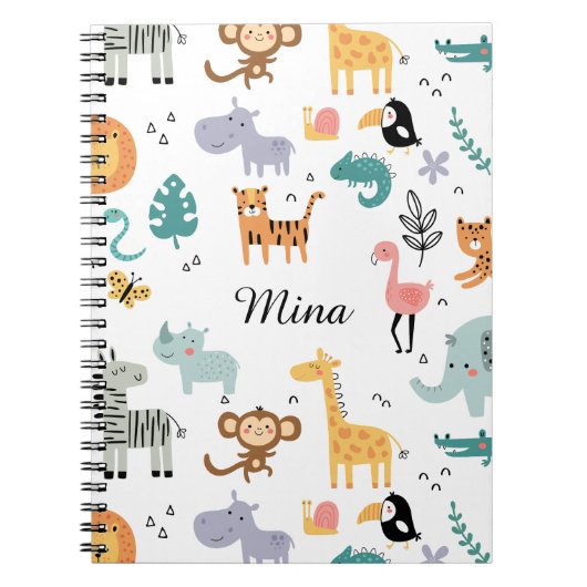 Cute Safari Jungle Animals Personalized Baby Name Notitieboek (Voorkant)