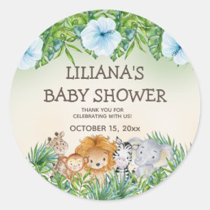 Cute Safari Jungle Dieren Jongens Baby Shower Ronde Sticker